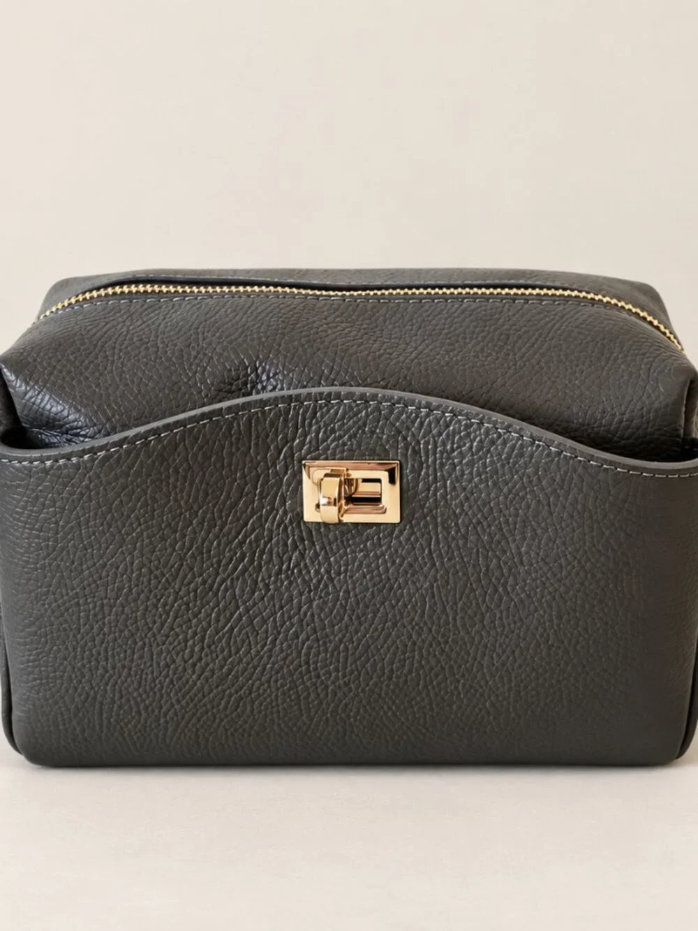 Grey Genuine Leather Crossbody Bag, Italian Leather Shoulder Bag